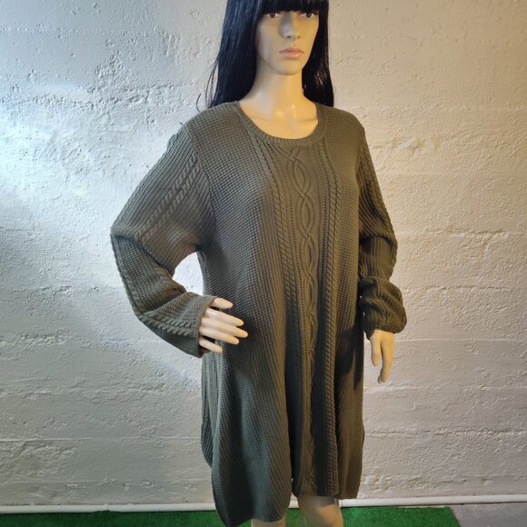 Jeanne Pierre Olive Green Long Sleeve Stretchy A-Line Midi Sweater Dress Size 1X - Picture 7 of 11
